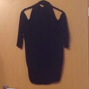 Black Mock Neck Cold Shoulder Top